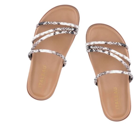 Italeau Shoes - New Italeau Milena Slides Size 11 Beige Snake Strappy Leather Made in Italy